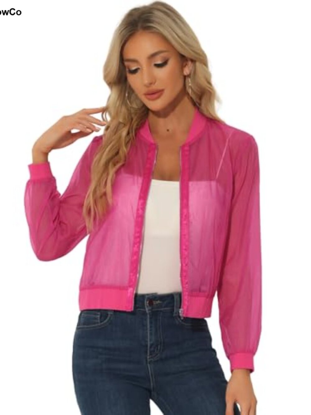 Sheer Mesh Zip Up Bomber Jacket Lightweight See Through Long Sleeve
